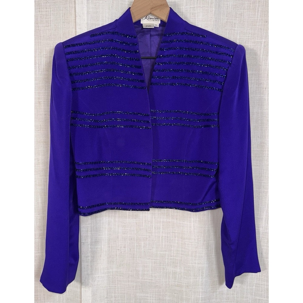 Vintage Rimini by‎ Shaw 100% Silk Beaded Jacket Women's Sz 6 Royal Blue Cropped